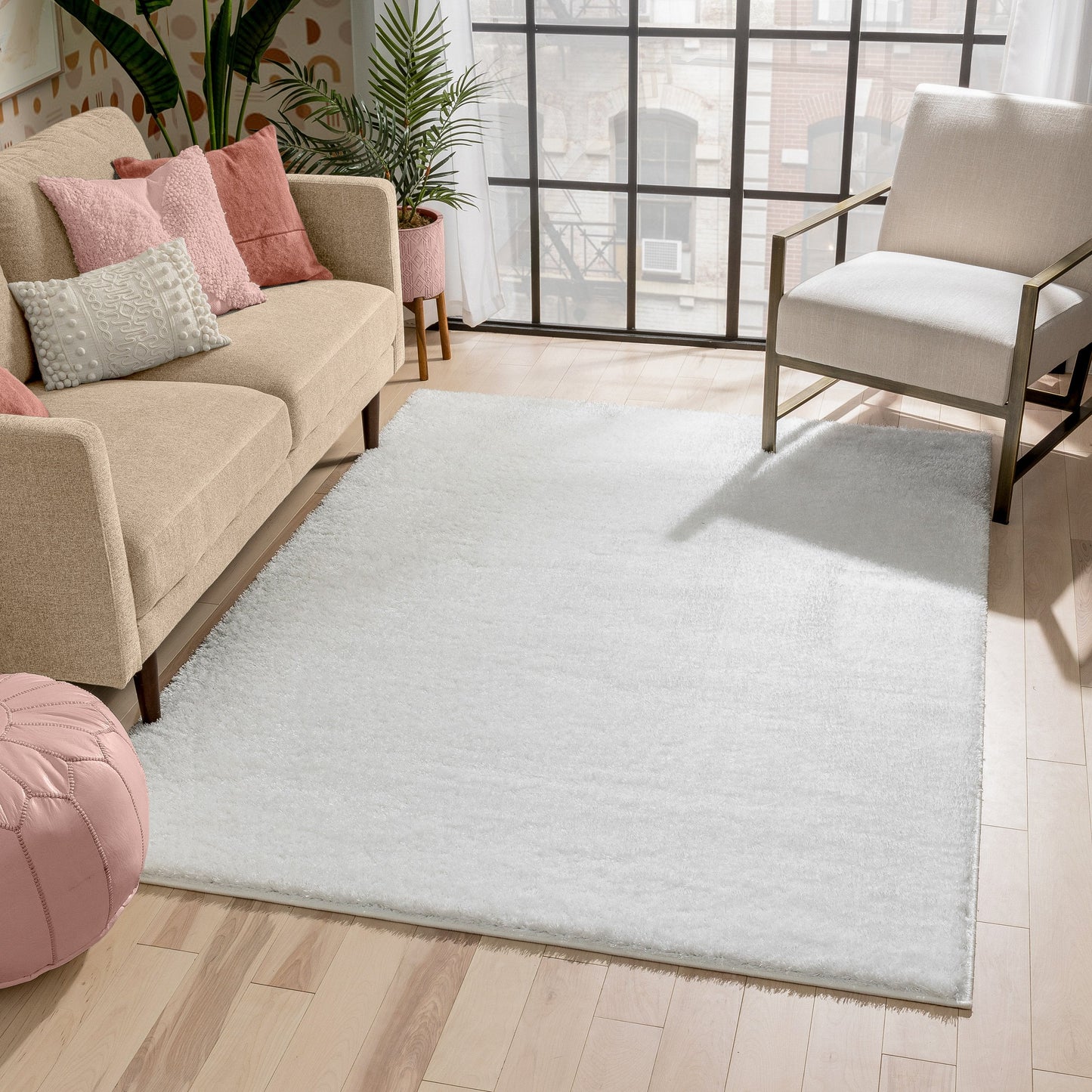 Chroma Glam Solid Ultra Soft Ivory Multi-Textured Shimmer Pile Shag Rug RA-12