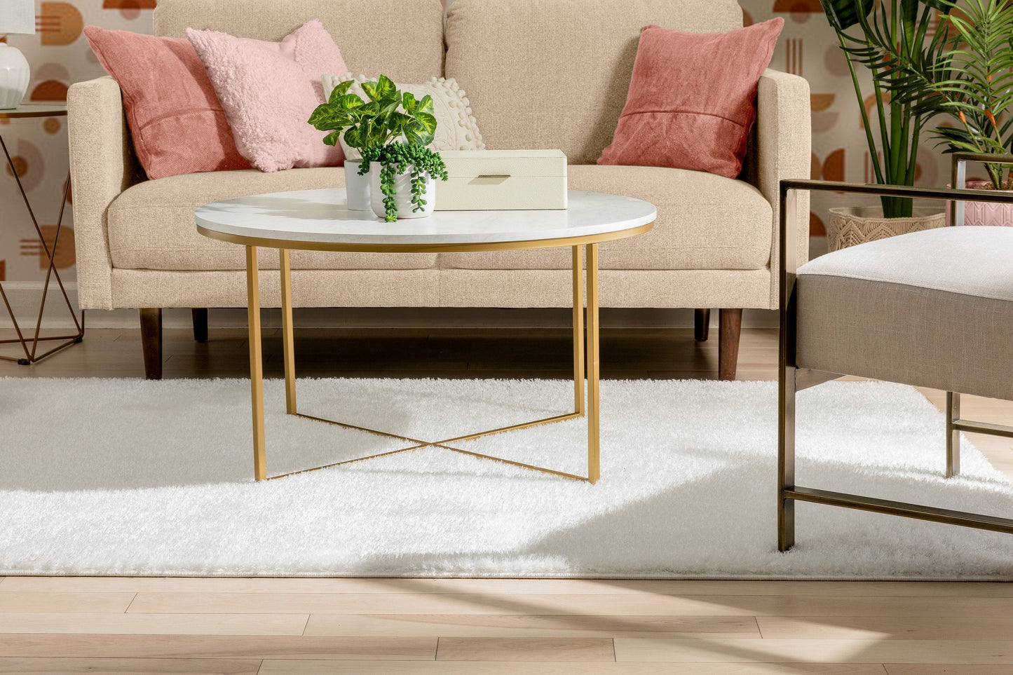 Chroma Glam Solid Ultra Soft Ivory Multi-Textured Shimmer Pile Shag Rug RA-12