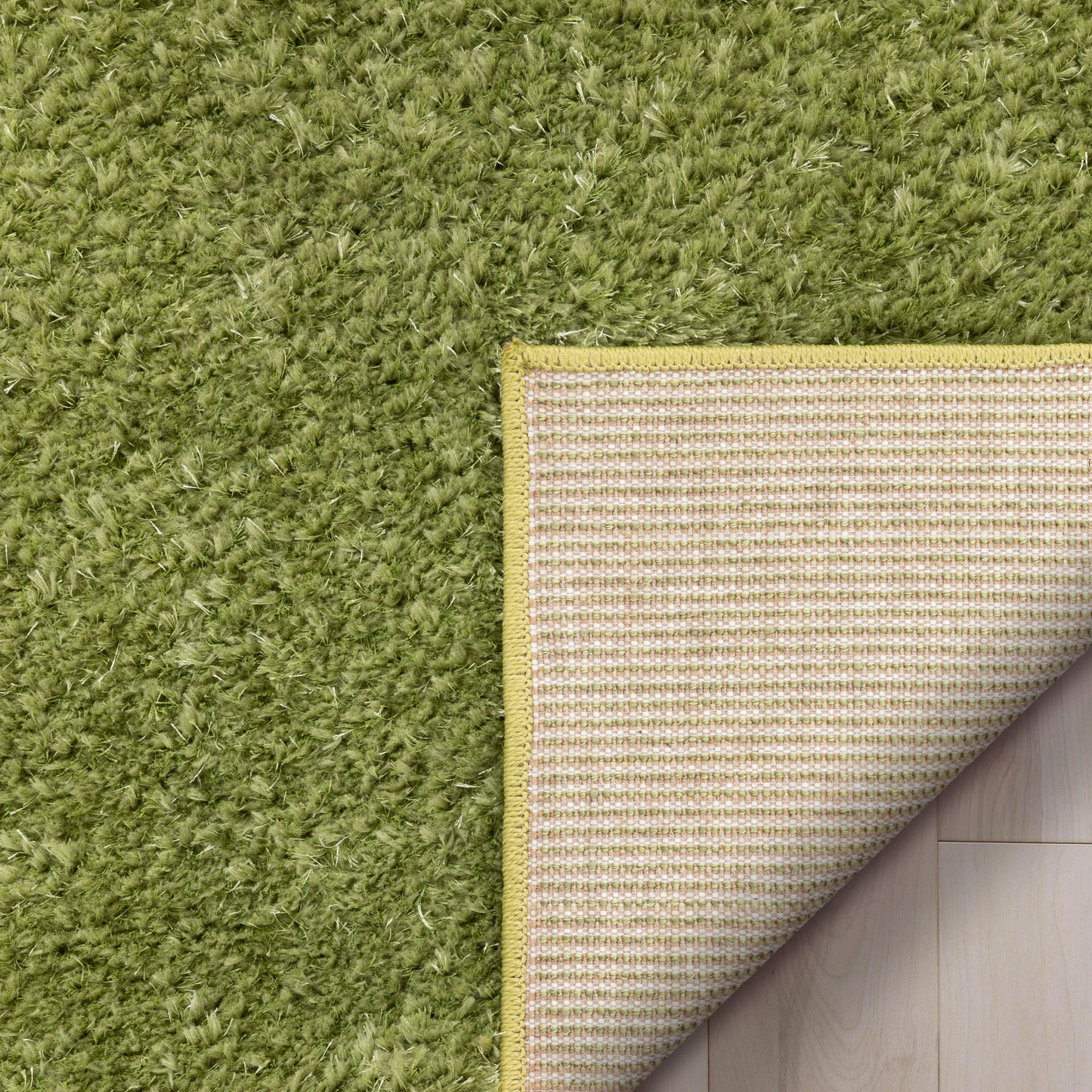Chroma Glam Solid Ultra Soft Green Multi-Textured Shimmer Pile Shag Rug RA-15