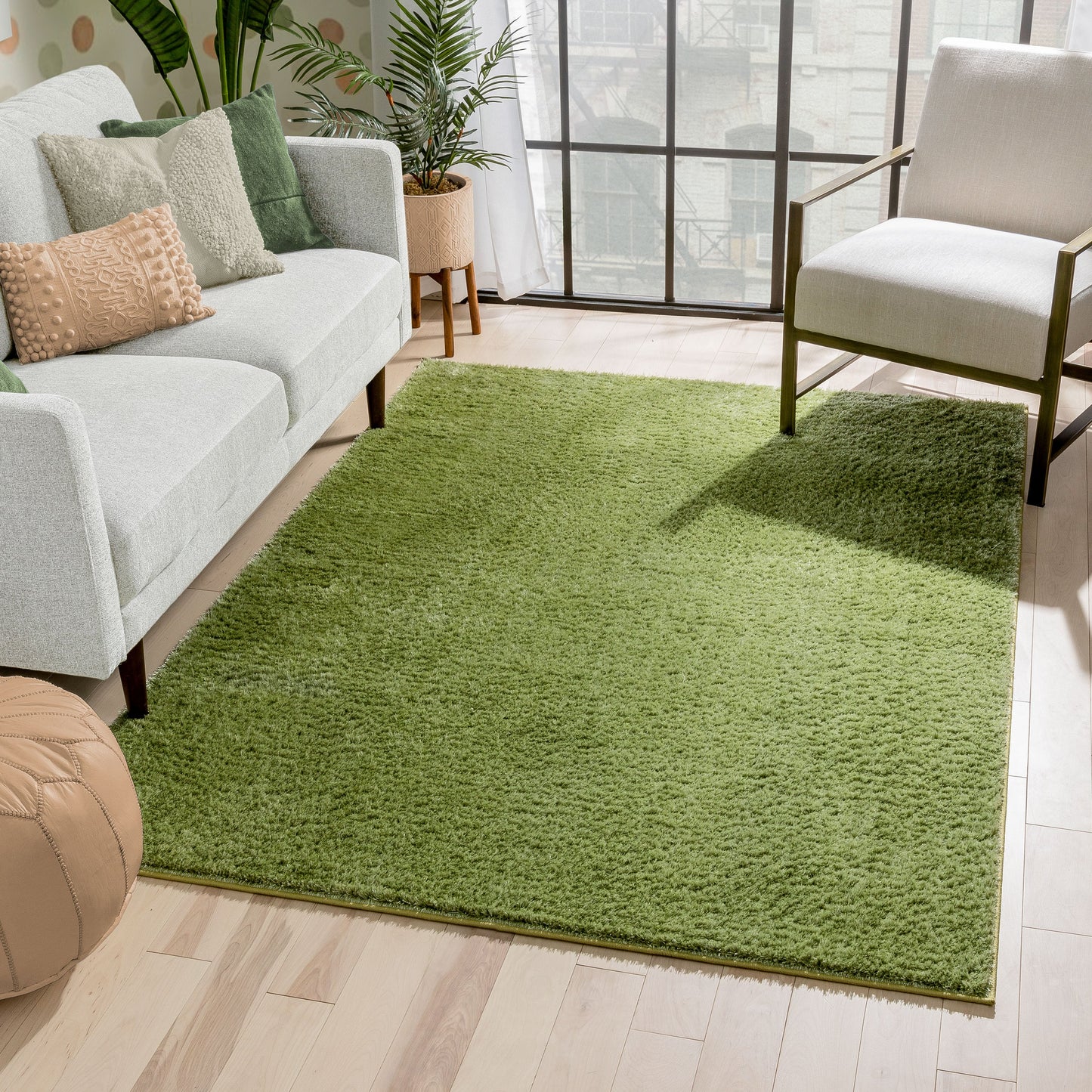 Chroma Glam Solid Ultra Soft Green Multi-Textured Shimmer Pile Shag Rug RA-15