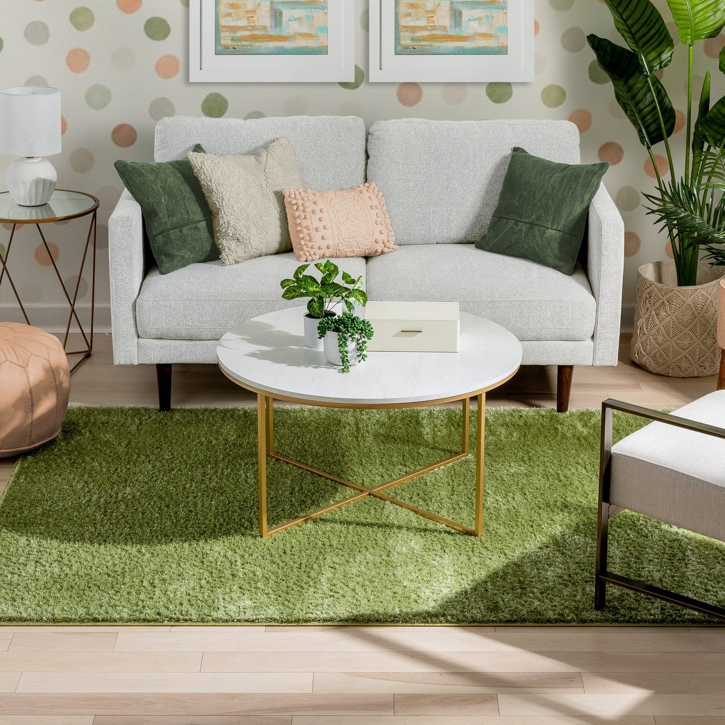Chroma Glam Solid Ultra Soft Green Multi-Textured Shimmer Pile Shag Rug RA-15