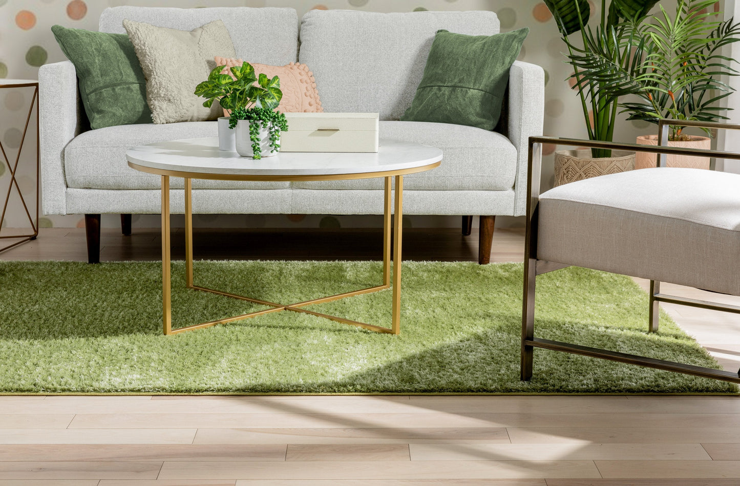 Chroma Glam Solid Ultra Soft Green Multi-Textured Shimmer Pile Shag Rug RA-15