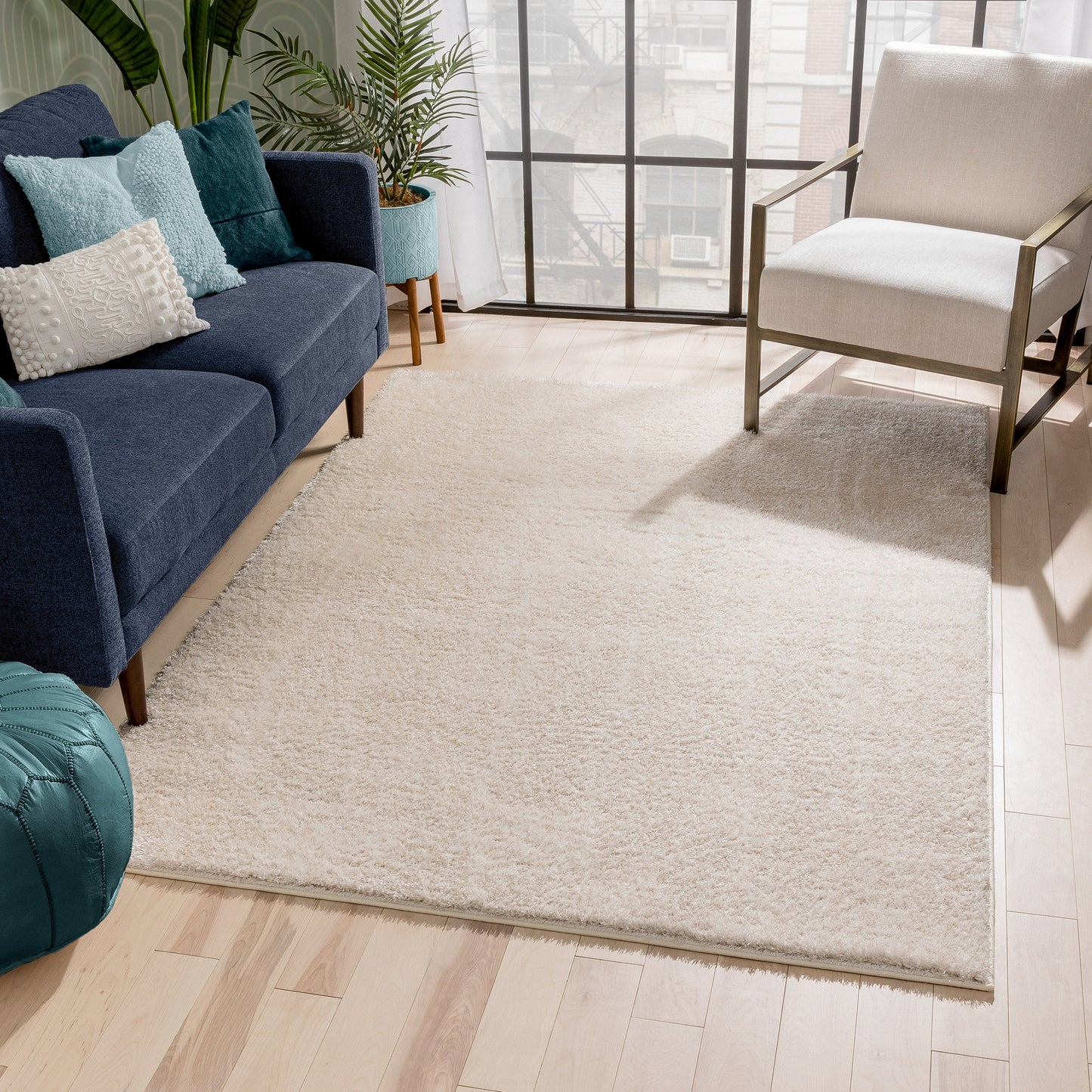 Chroma Glam Solid Ultra Soft Beige Multi-Textured Shimmer Pile Shag Rug RA-18
