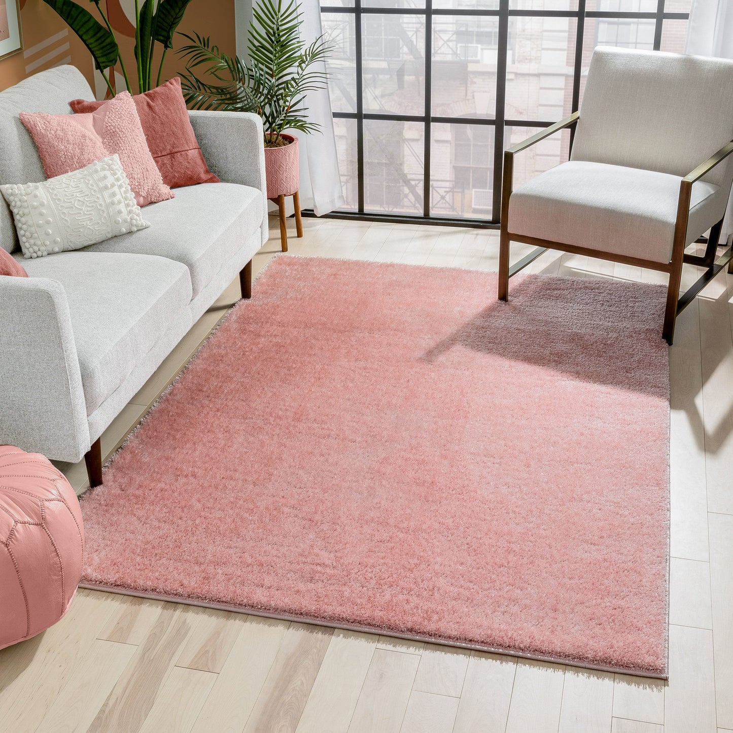 Chroma Glam Solid Ultra Soft Light Pink Multi-Textured Shimmer Pile Shag Rug RA-19