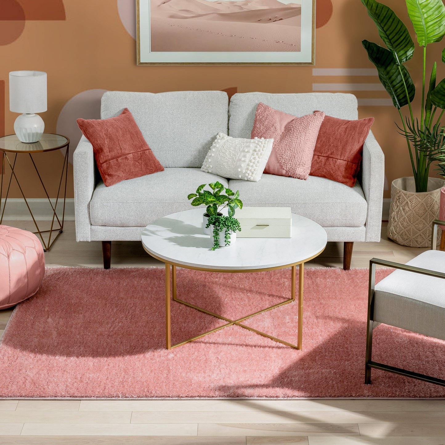 Chroma Glam Solid Ultra Soft Light Pink Multi-Textured Shimmer Pile Shag Rug RA-19