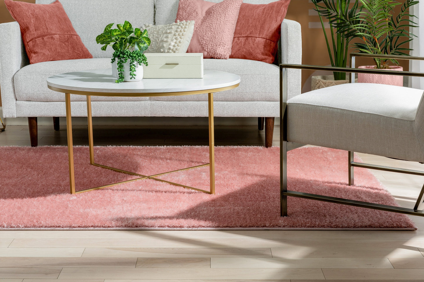 Chroma Glam Solid Ultra Soft Light Pink Multi-Textured Shimmer Pile Shag Rug RA-19