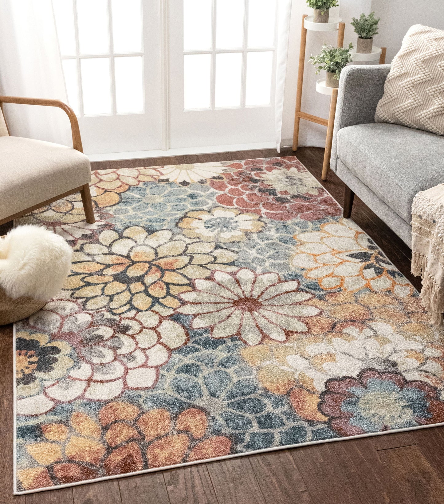 Lissa Bohemian Eclectic Floral Blue Rug RO-184