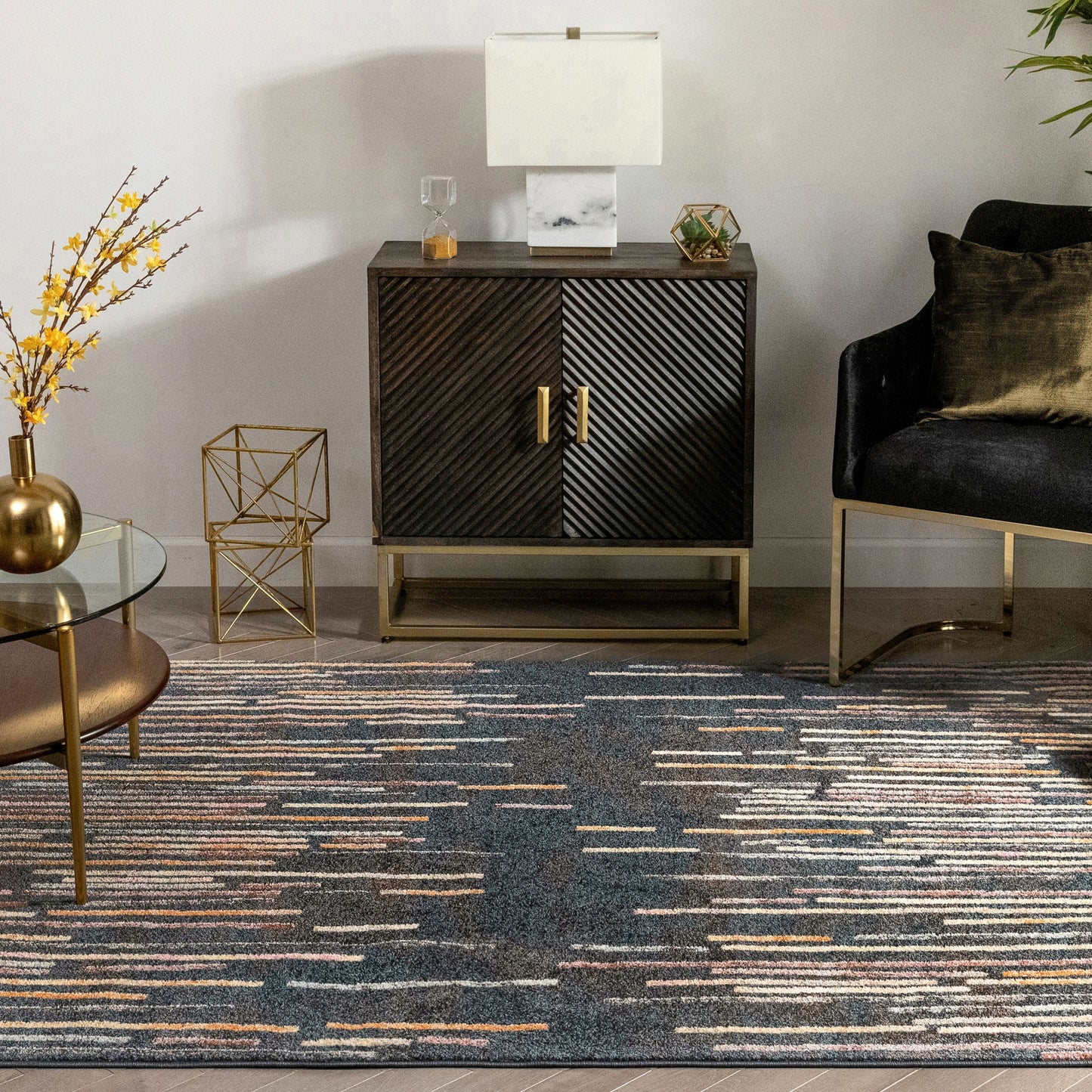 Estes Contemporary Abstract Geometric Dark Blue Rug RO-204