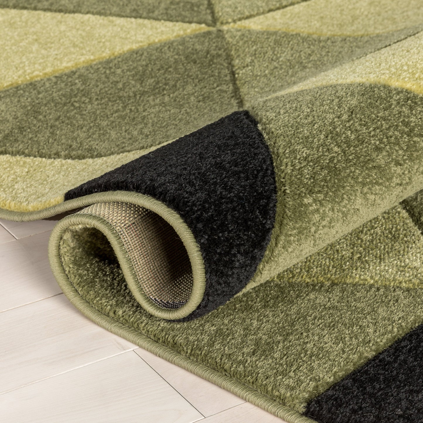 Rita Glam Geometric Triangles Green High-Low Rug RU-135