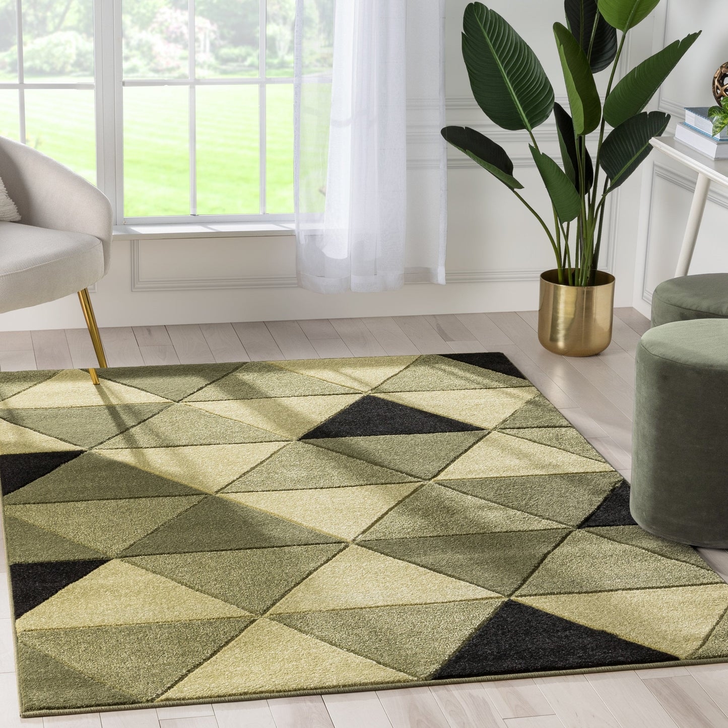 Rita Glam Geometric Triangles Green High-Low Rug RU-135