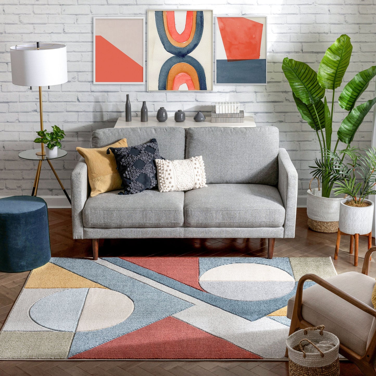 Glimmer Mid-Century Modern Geometric Pattern Multi Distressed High-Low Rug RU-181