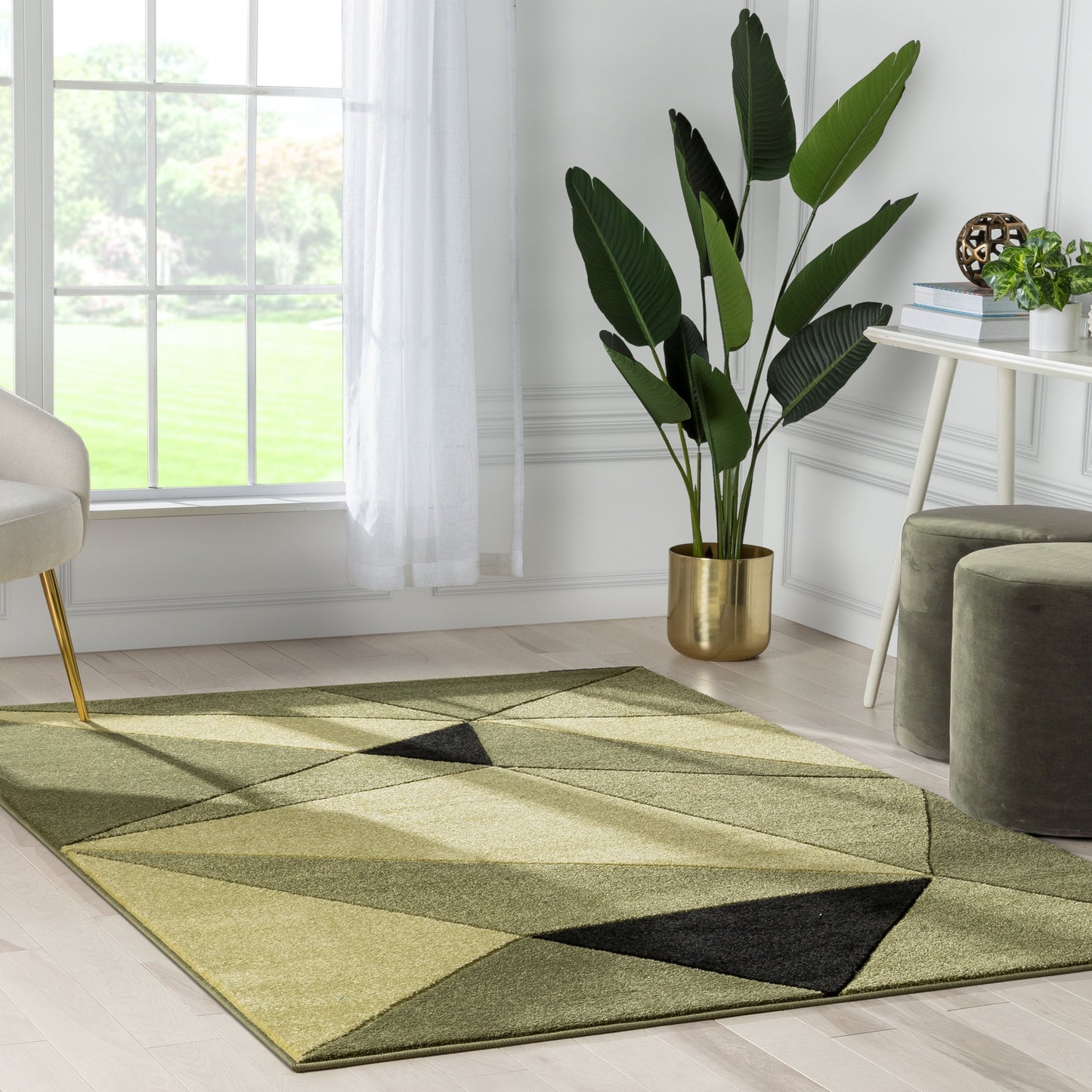 Tamara Glam Geometric Triangles Green High-Low Rug RU-195