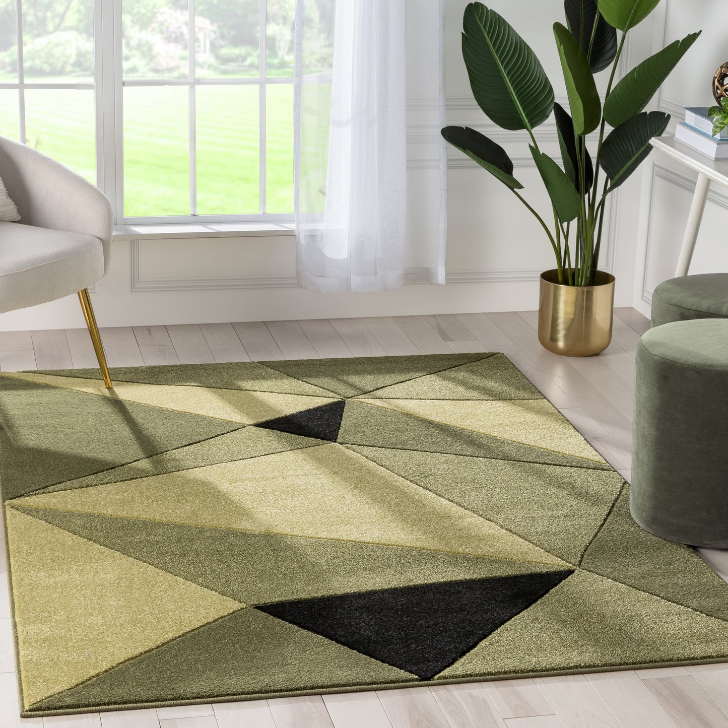 Tamara Glam Geometric Triangles Green High-Low Rug RU-195