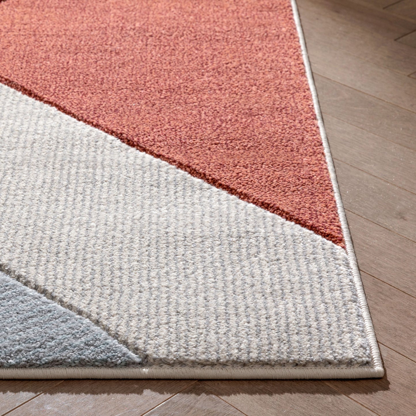 Alma Mid-Century Modern Geometric Triangle Pattern Multi Distressed High-Low Rug RU-206