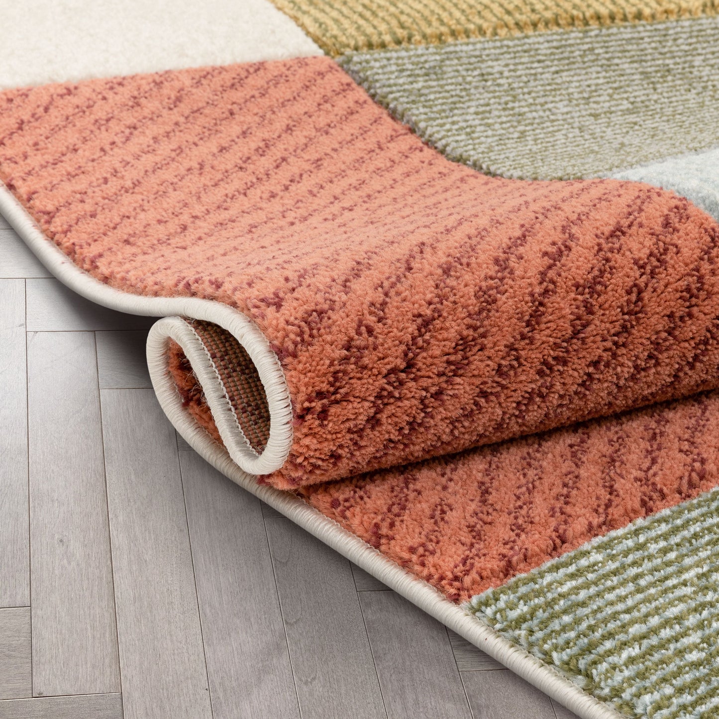 Addy Mid-Century Modern Geometric Squares Multi Distressed High-Low Rug RU-211