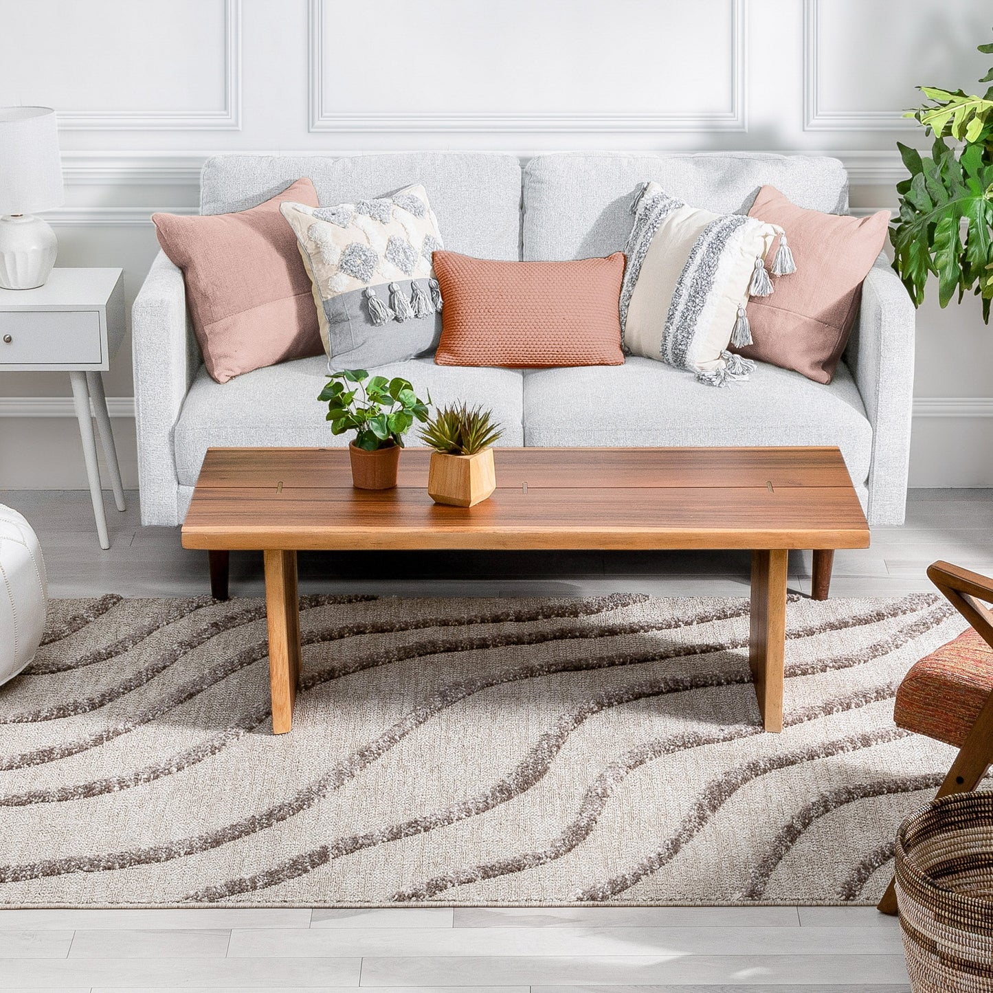 Lydia Contemporary Coastal Geometric Ivory High-Low Textured Rug SAL-102