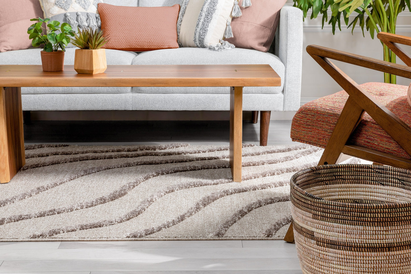 Lydia Contemporary Coastal Geometric Ivory High-Low Textured Rug SAL-102
