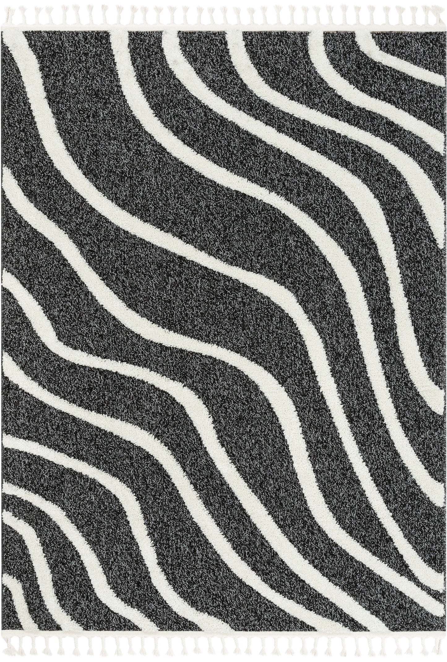Lydia Contemporary Coastal Geometric Black High-Low Textured Rug SAL-103