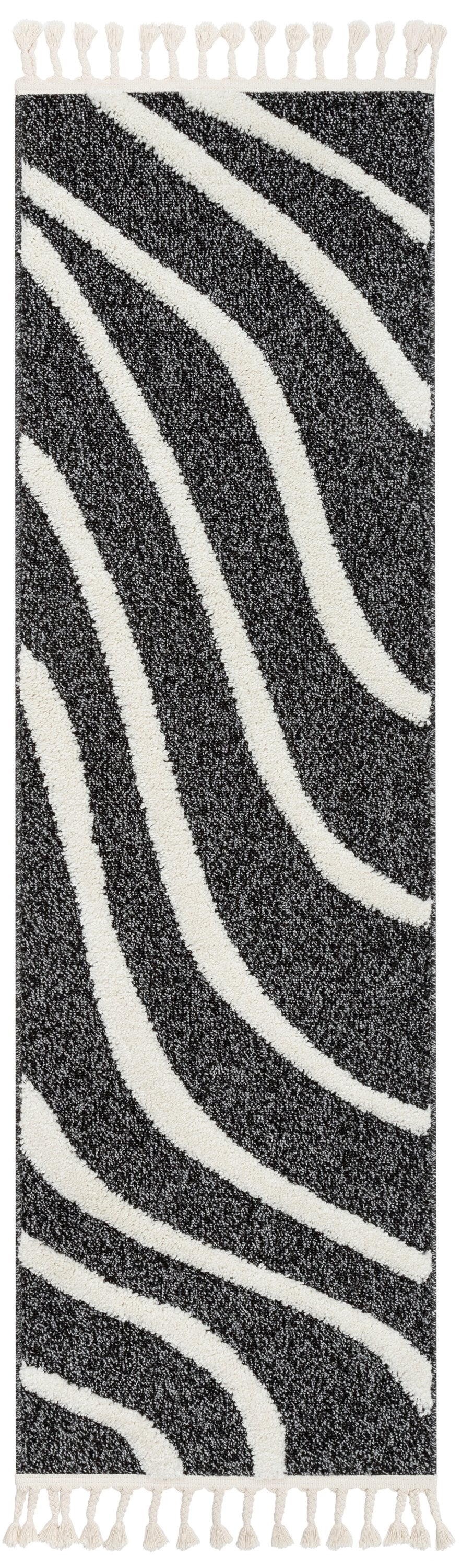 Lydia Contemporary Coastal Geometric Black High-Low Textured Rug SAL-103
