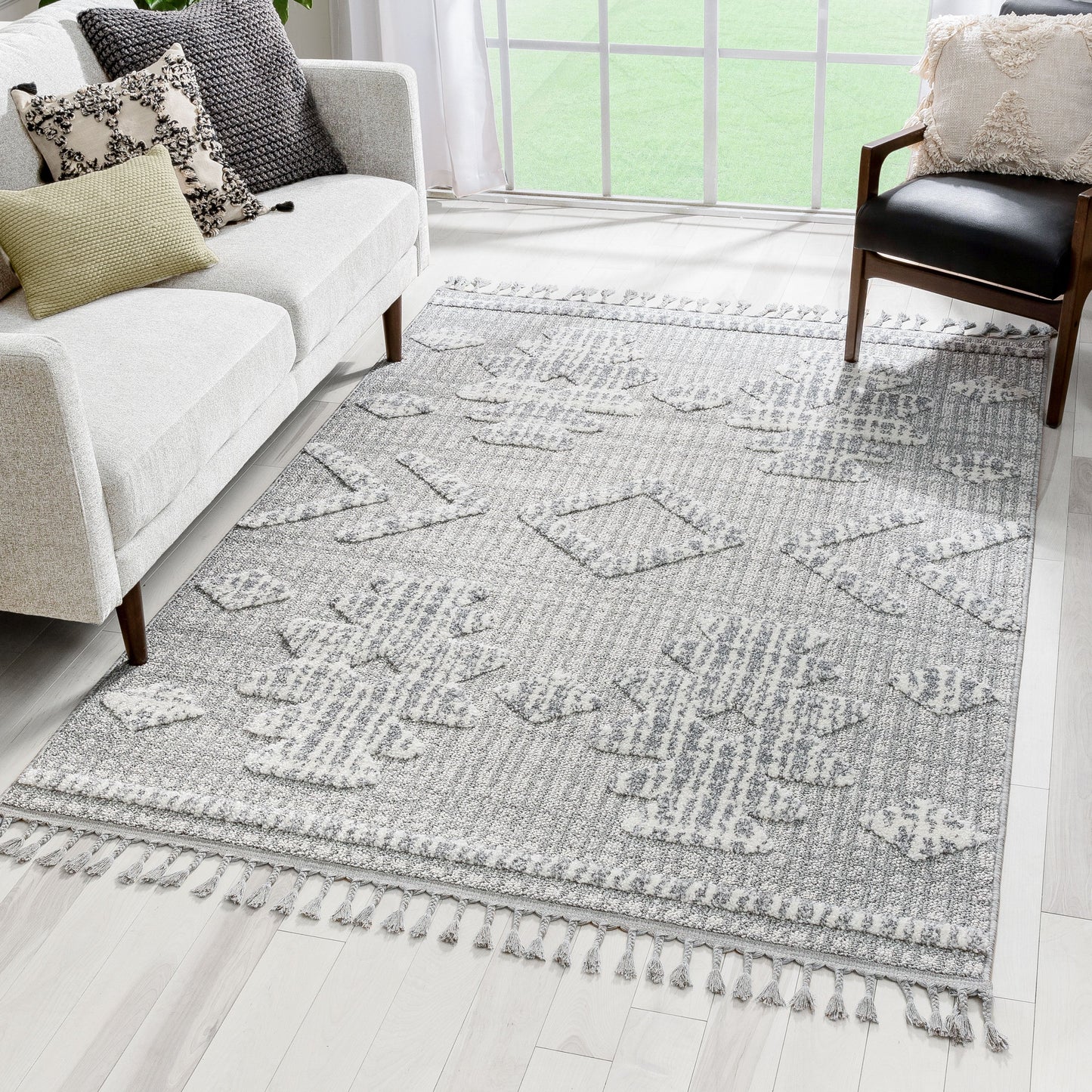 Savannah Tribal Geometric Pattern Grey High-Low Textured Rug SAL-117