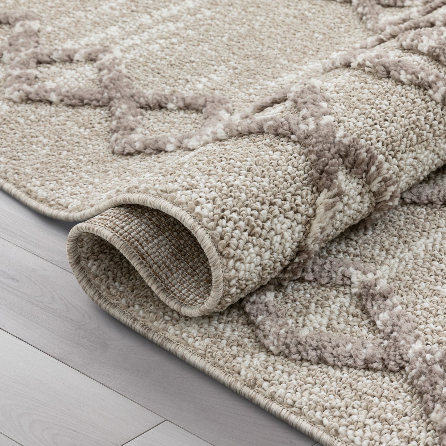 Skylar Moroccan Diamond Pattern Ivory/Brown High-Low Textured Rug SAL-12