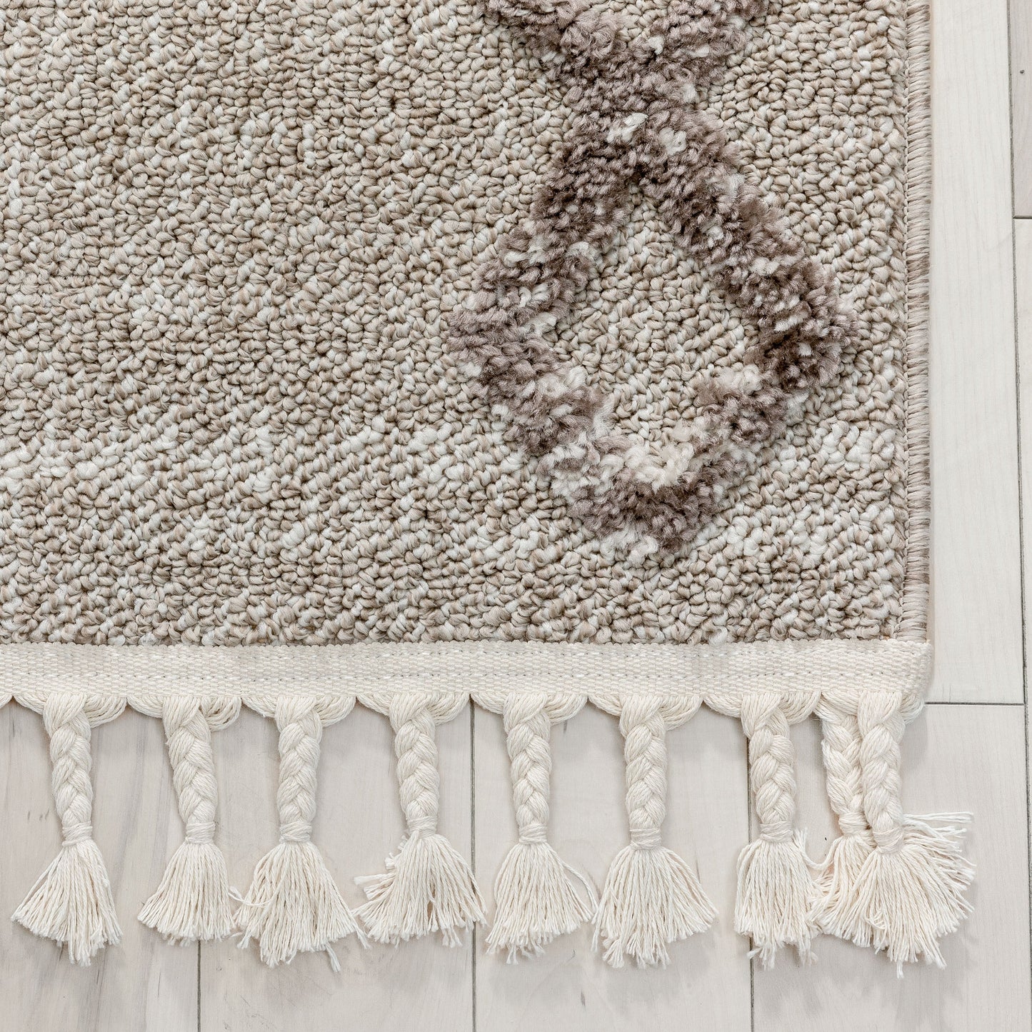 Skylar Moroccan Diamond Pattern Ivory/Brown High-Low Textured Rug SAL-12