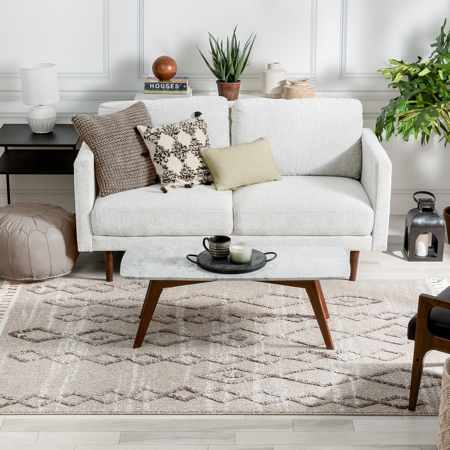 Skylar Moroccan Diamond Pattern Ivory/Brown High-Low Textured Rug SAL-12