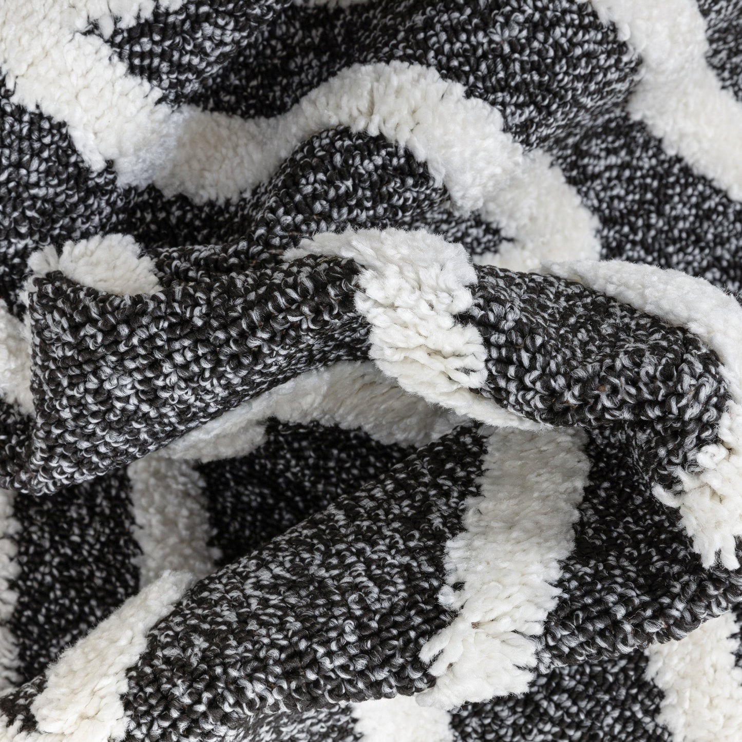 Willow Moroccan Lattice Trellis Black High-Low Textured Rug SAL-23