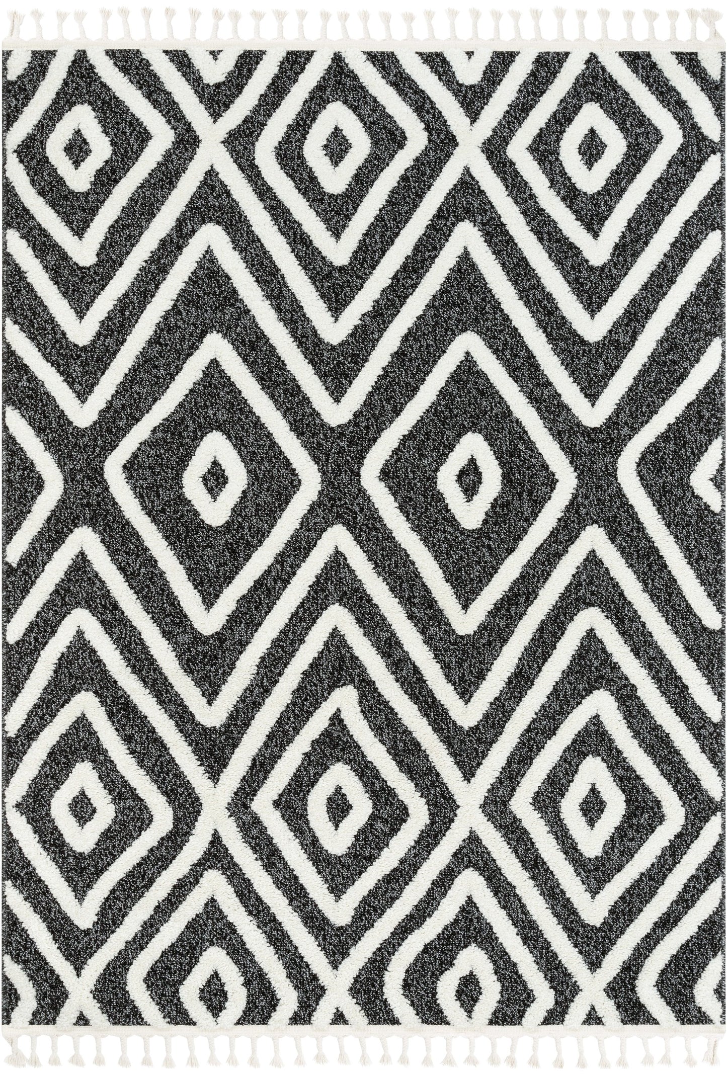 Willow Moroccan Lattice Trellis Black High-Low Textured Rug SAL-23