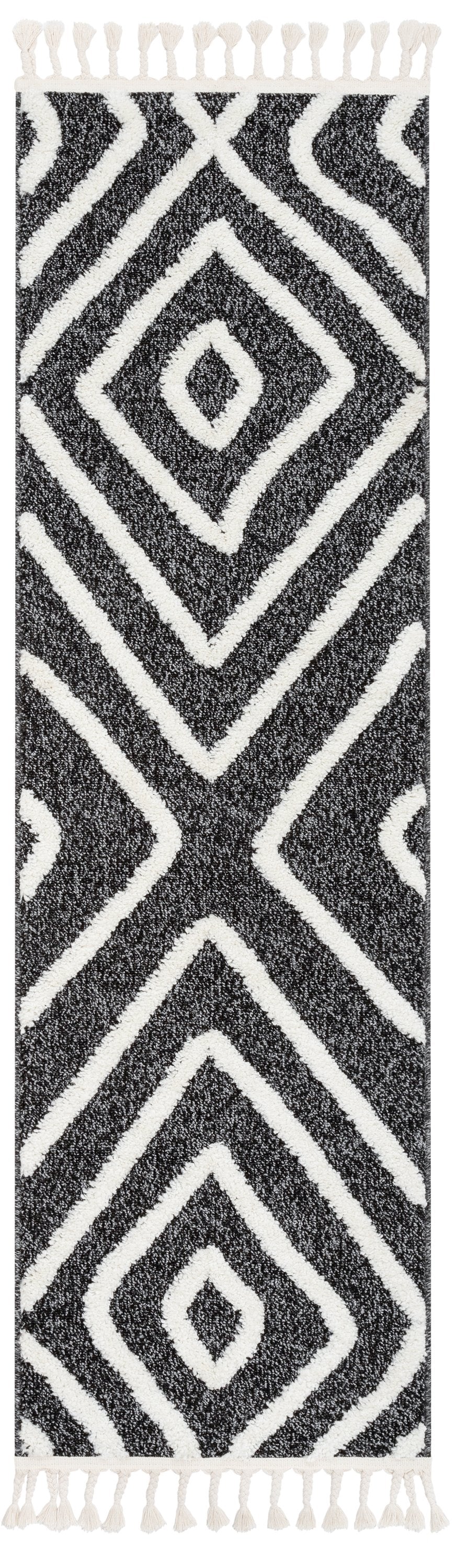 Willow Moroccan Lattice Trellis Black High-Low Textured Rug SAL-23