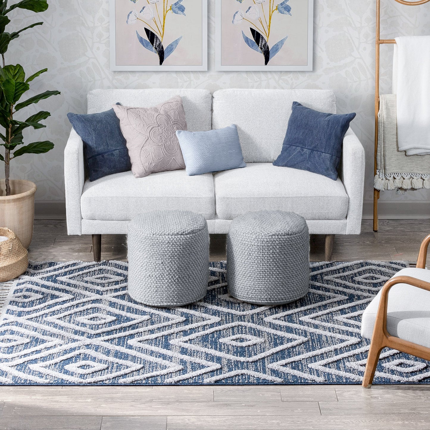 Willow Moroccan Lattice Trellis Blue High-Low Textured Rug SAL-24