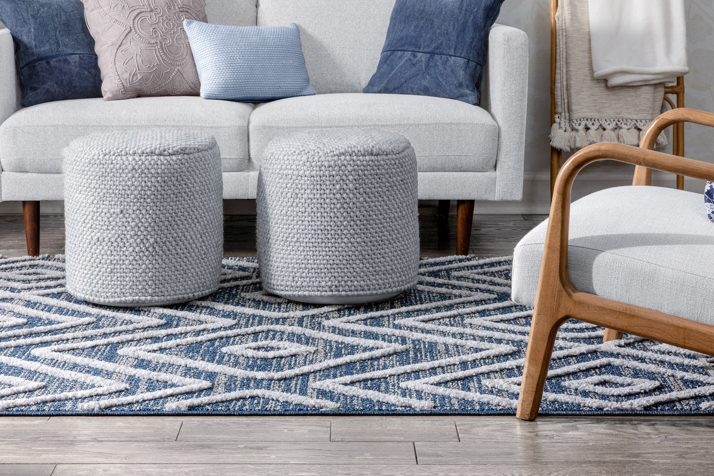 Willow Moroccan Lattice Trellis Blue High-Low Textured Rug SAL-24
