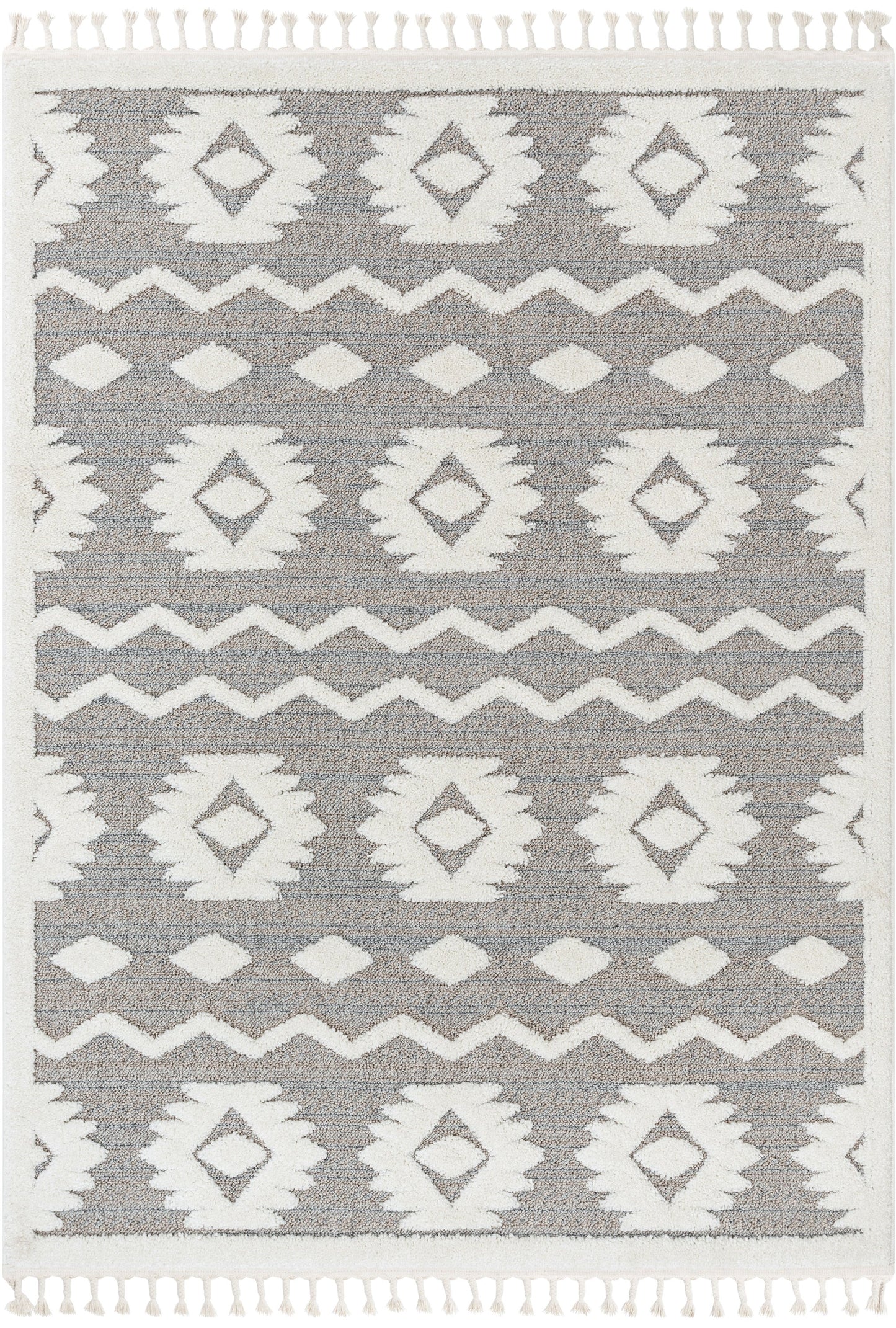 Addison Tribal Moroccan Diamond Pattern Beige High-Low Textured Rug SAL-42