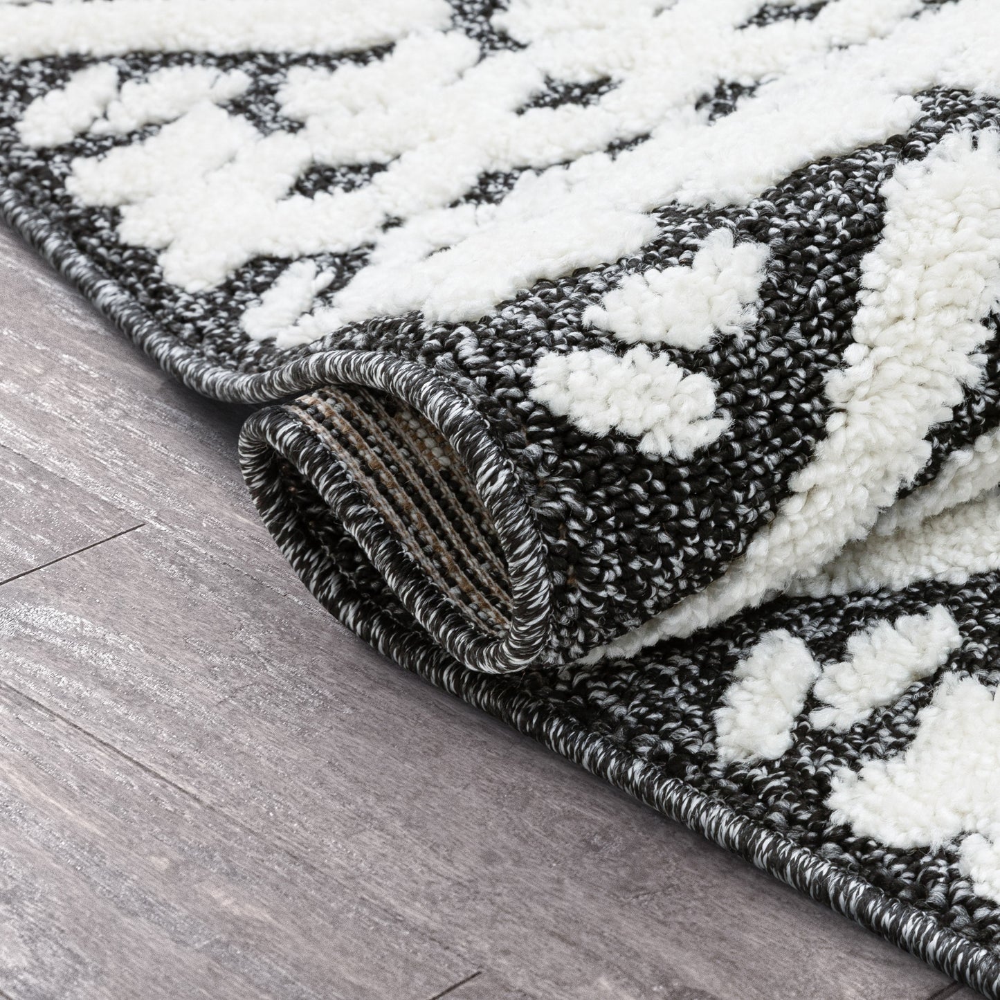 Eliana Tribal Geometric Chevron pattern Dark Grey White High-Low Textured Rug SAL-57