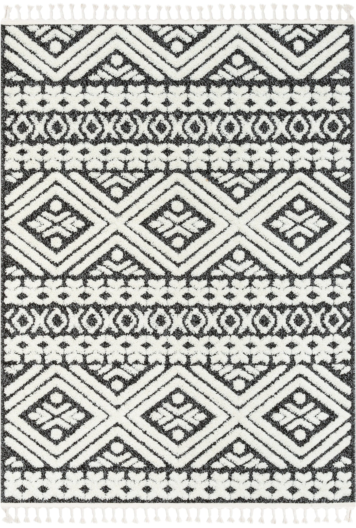 Eliana Tribal Geometric Chevron pattern Dark Grey White High-Low Textured Rug SAL-57