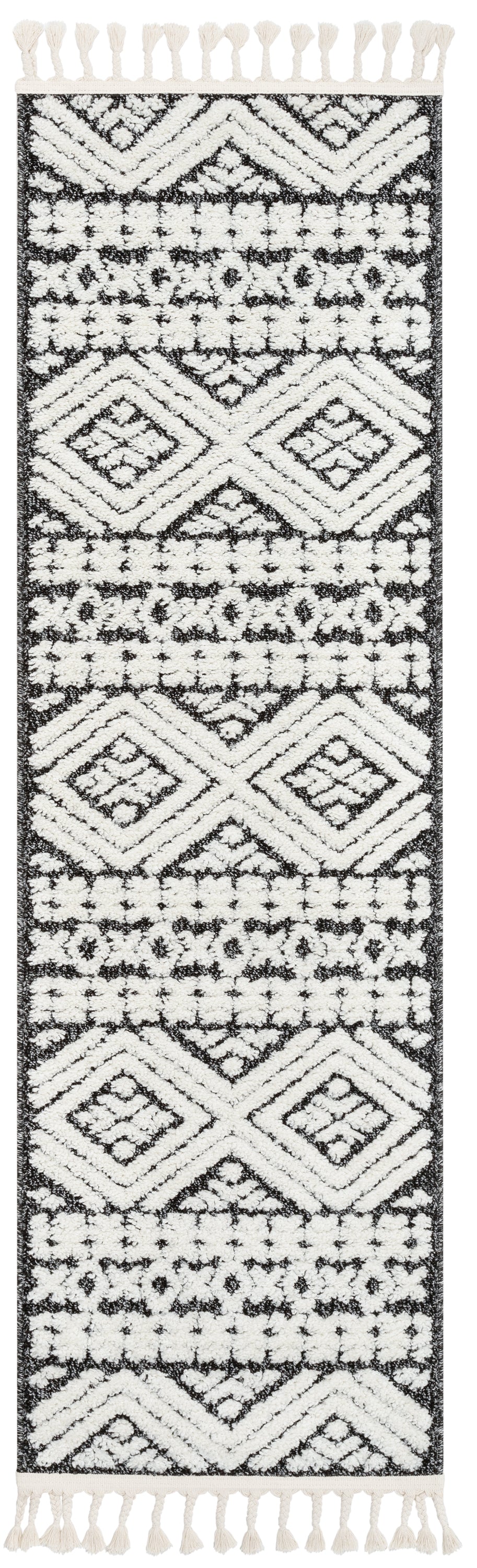 Eliana Tribal Geometric Chevron pattern Dark Grey White High-Low Textured Rug SAL-57