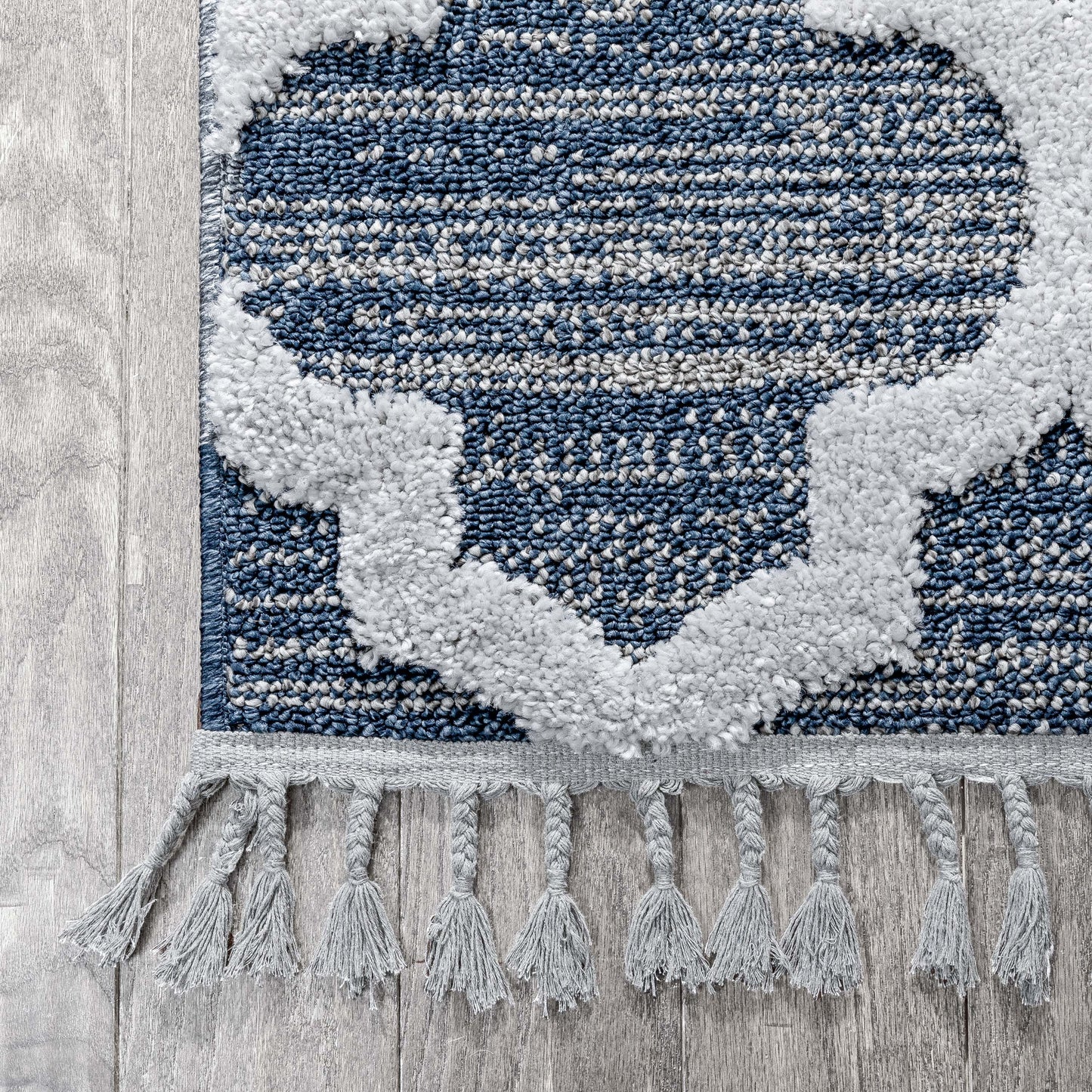 Avery Moroccan Lattice Trellis Navy Blue Grey High-Low Textured Rug SAL-64