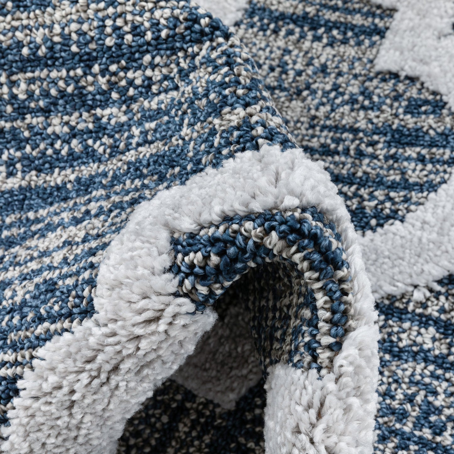 Avery Moroccan Lattice Trellis Navy Blue Grey High-Low Textured Rug SAL-64