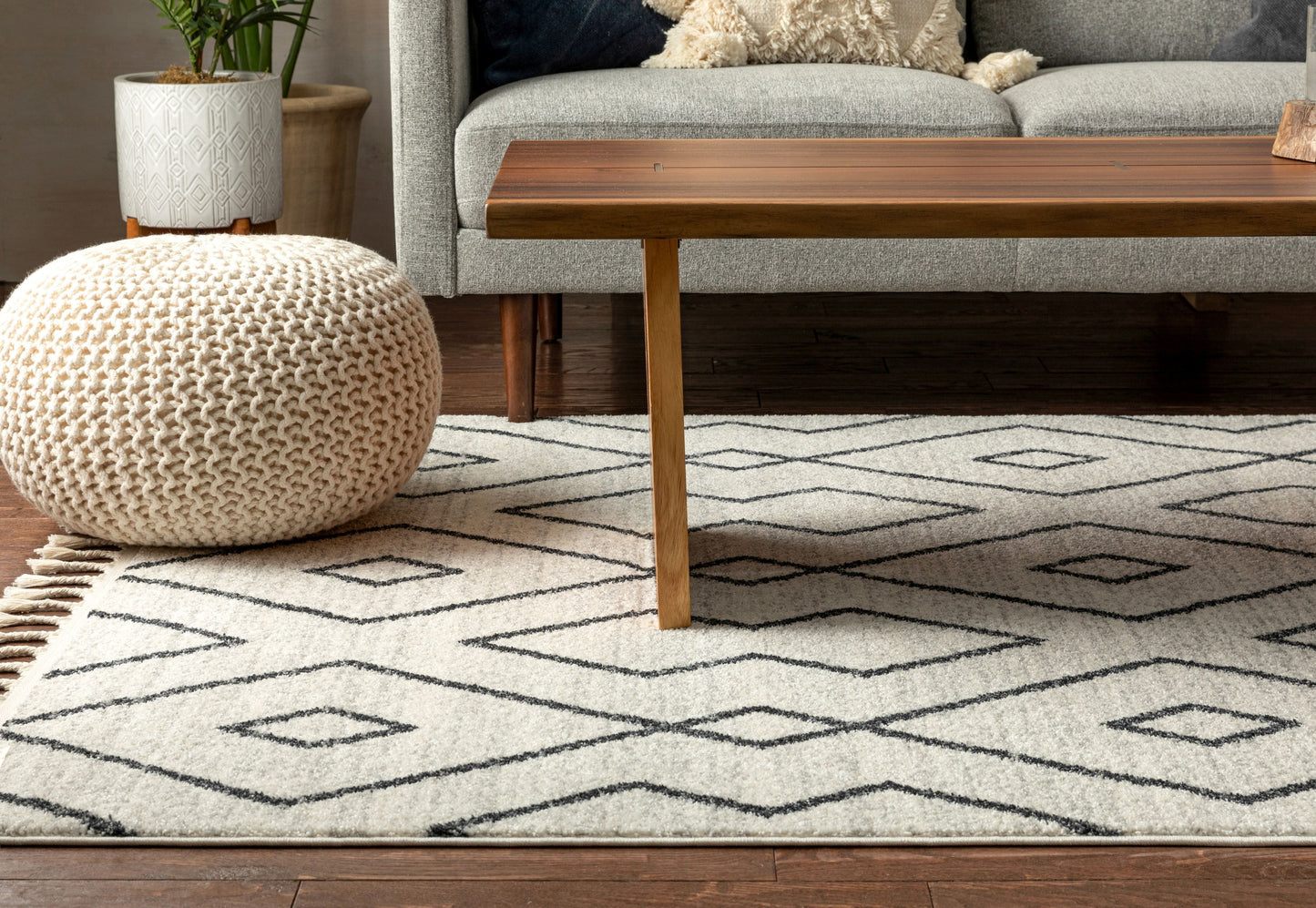 Noni Moroccan Lattice Trellis Ivory Rug SE-172
