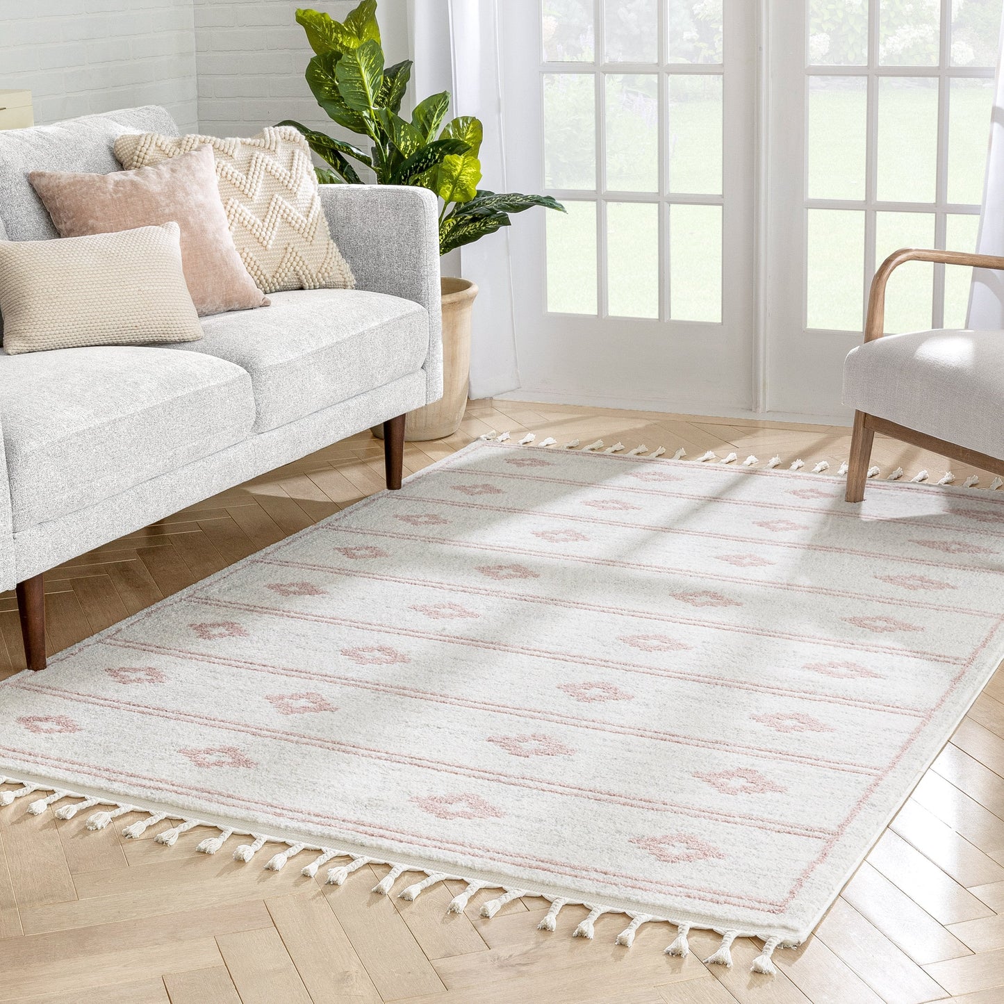 Parallel Moroccan Tribal Diamond Pattern Blush Rug SE-240