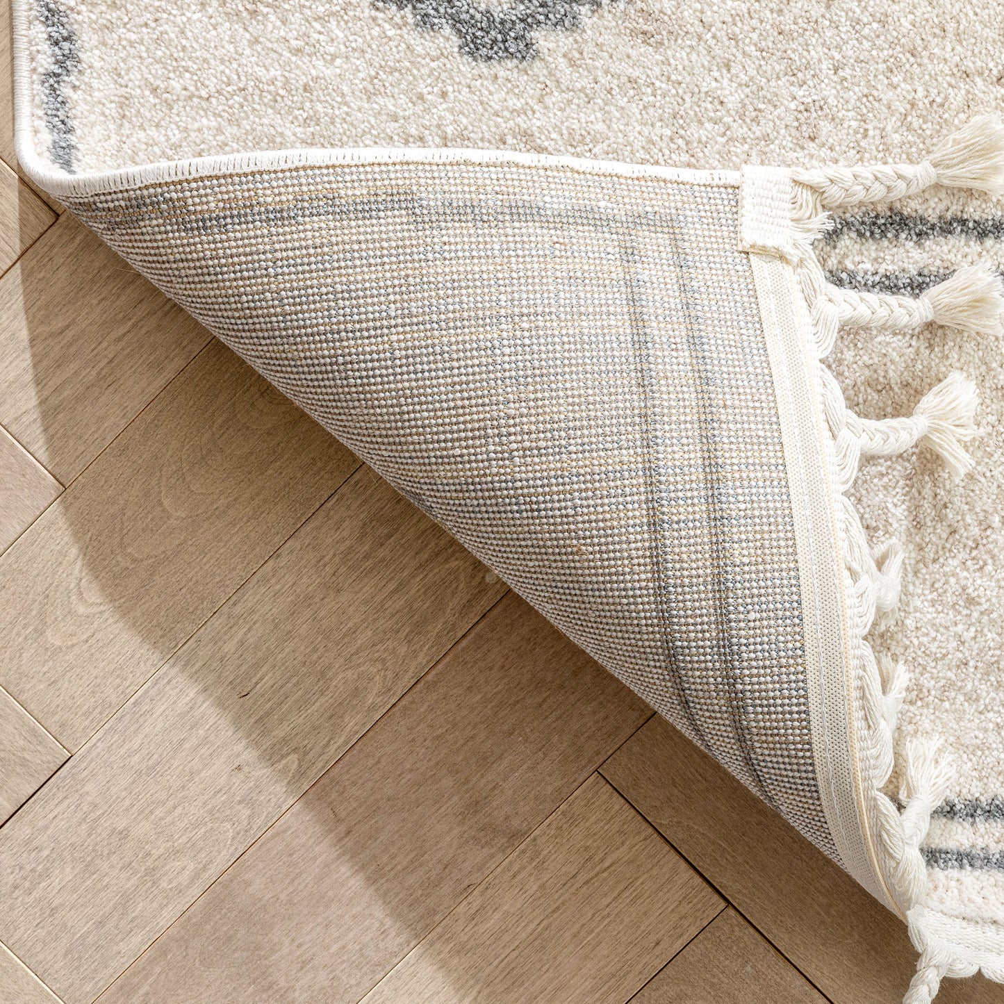 Parallel Moroccan Tribal Diamond Pattern Ivory Grey Rug SE-242