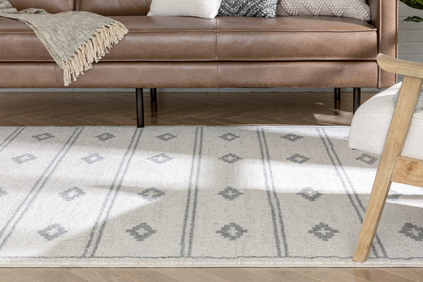 Parallel Moroccan Tribal Diamond Pattern Ivory Grey Rug SE-242