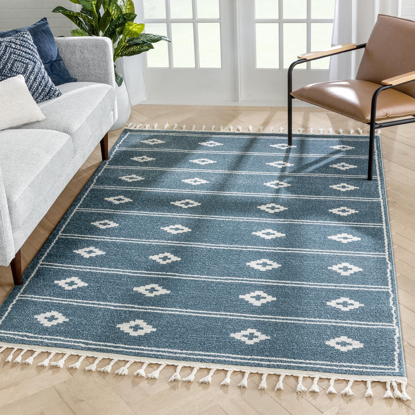 Parallel Moroccan Tribal Diamond Pattern Blue Rug SE-244