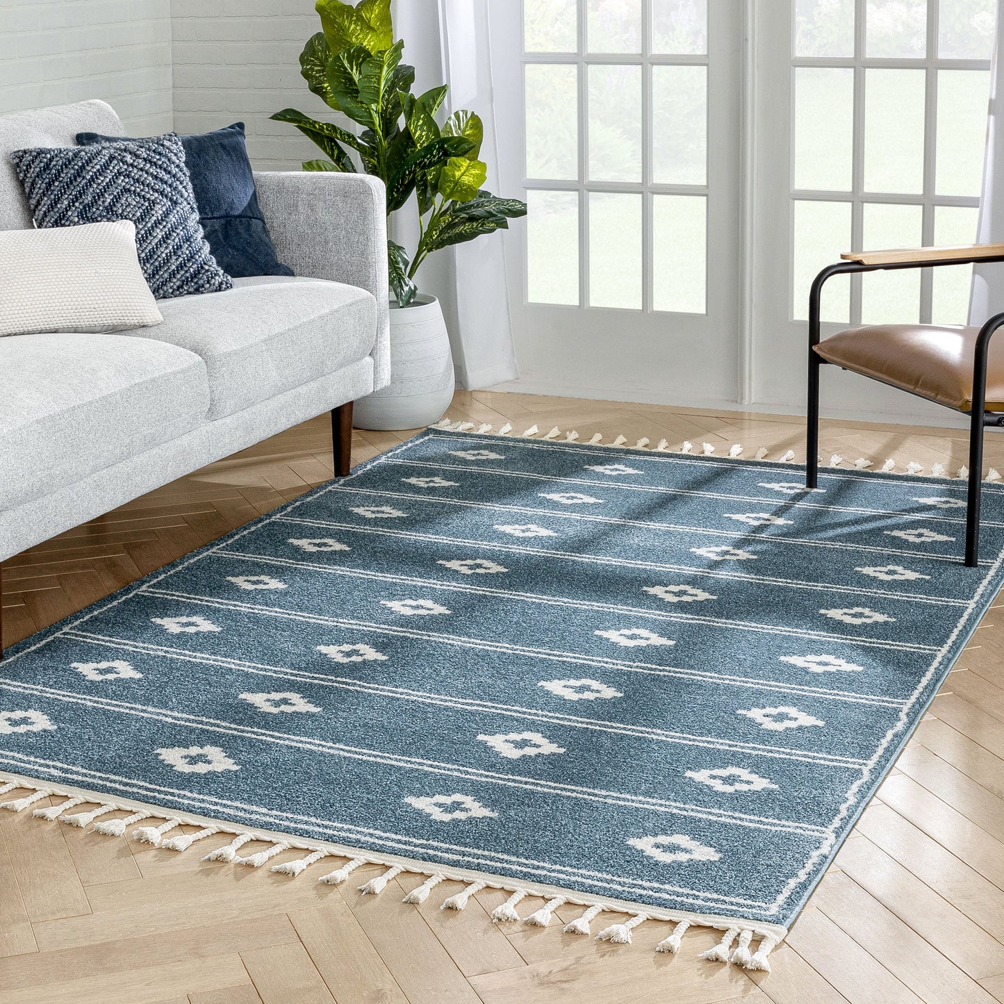 Parallel Moroccan Tribal Diamond Pattern Blue Rug SE-244