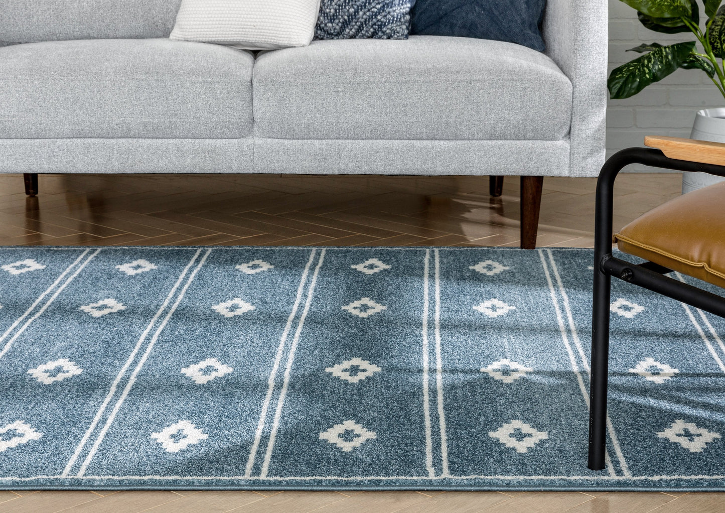 Parallel Moroccan Tribal Diamond Pattern Blue Rug SE-244