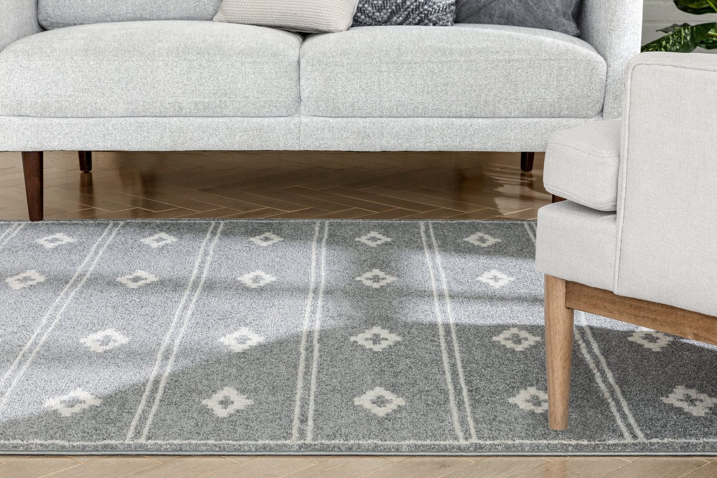 Parallel Moroccan Tribal Diamond Pattern Grey Rug SE-247