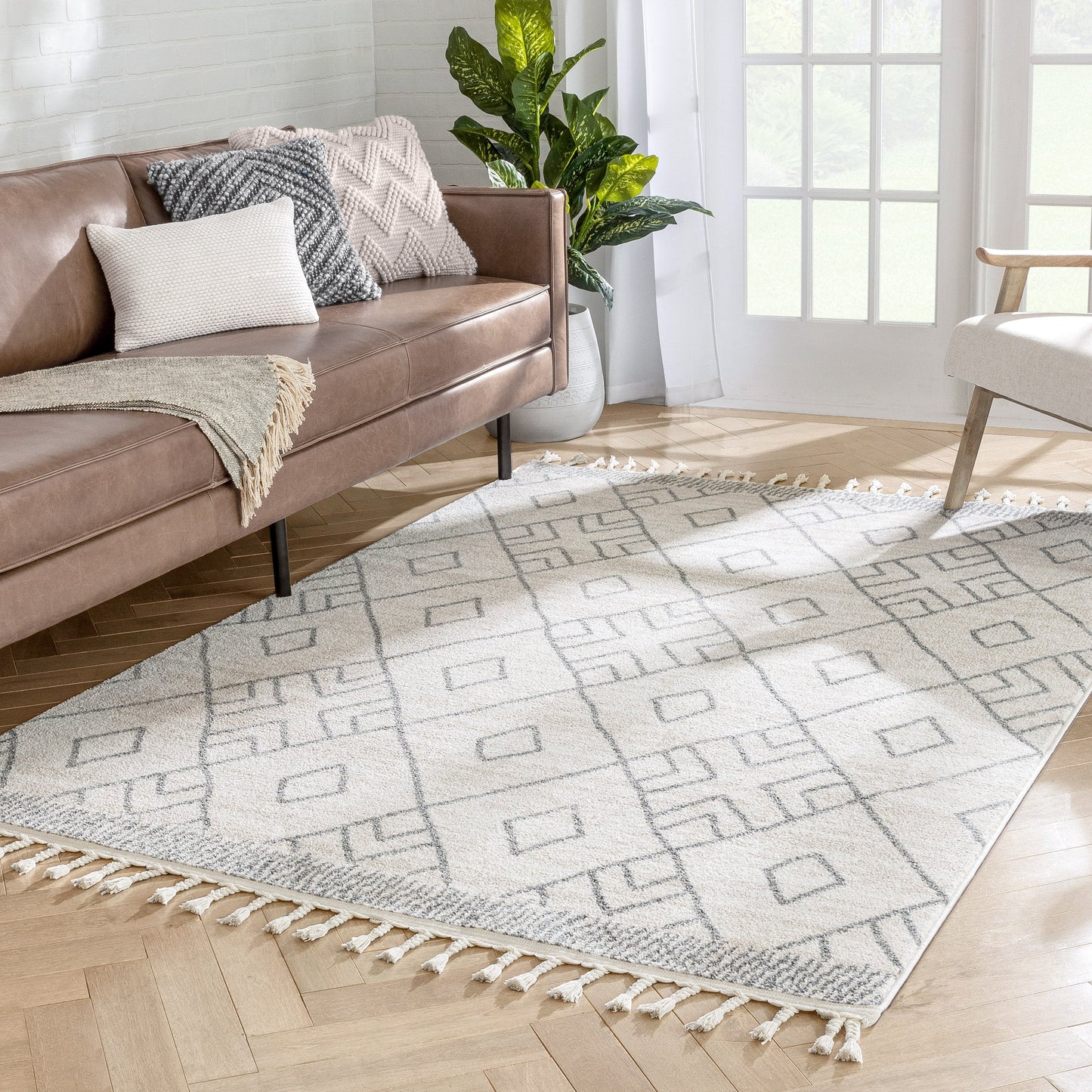 Diodelly Moroccan Lattice Trellis Ivory Grey Rug SE-262