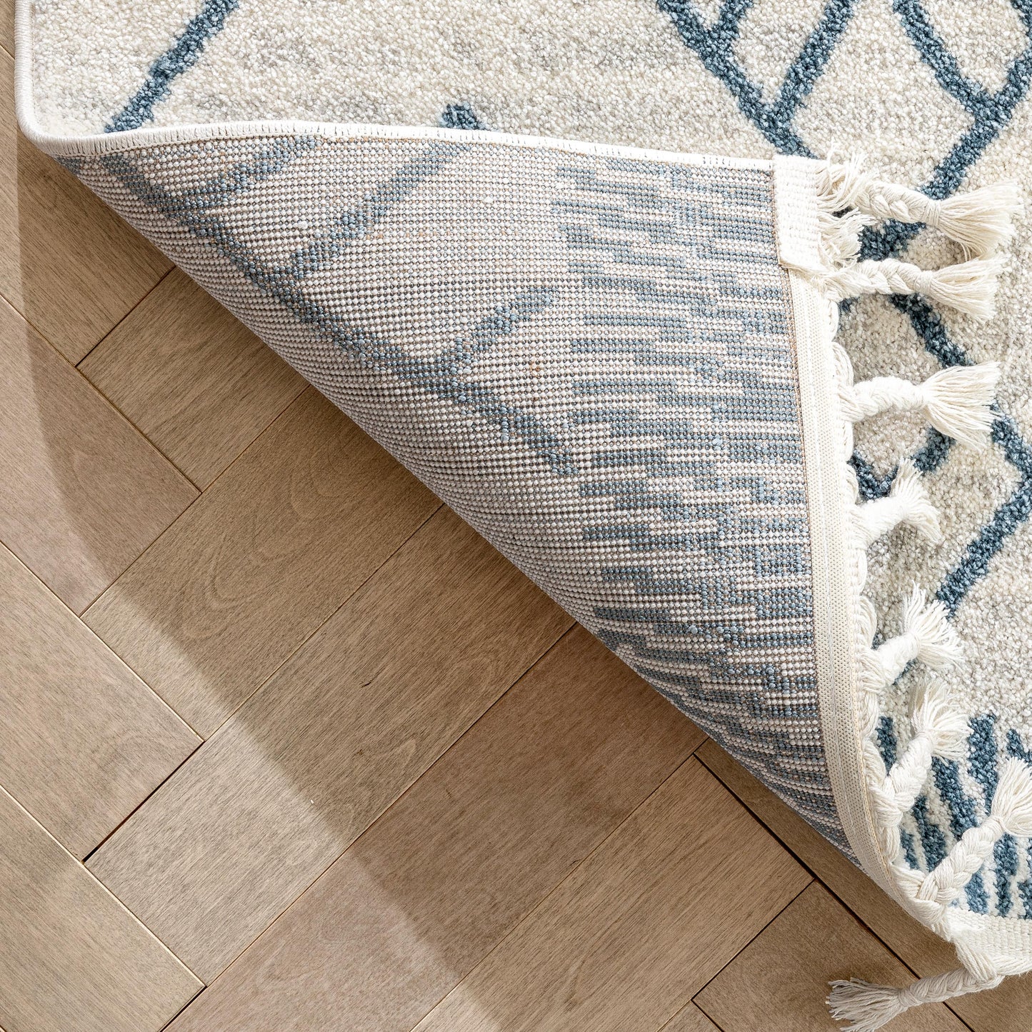 Diodelly Moroccan Lattice Trellis Blue Ivory Rug SE-264