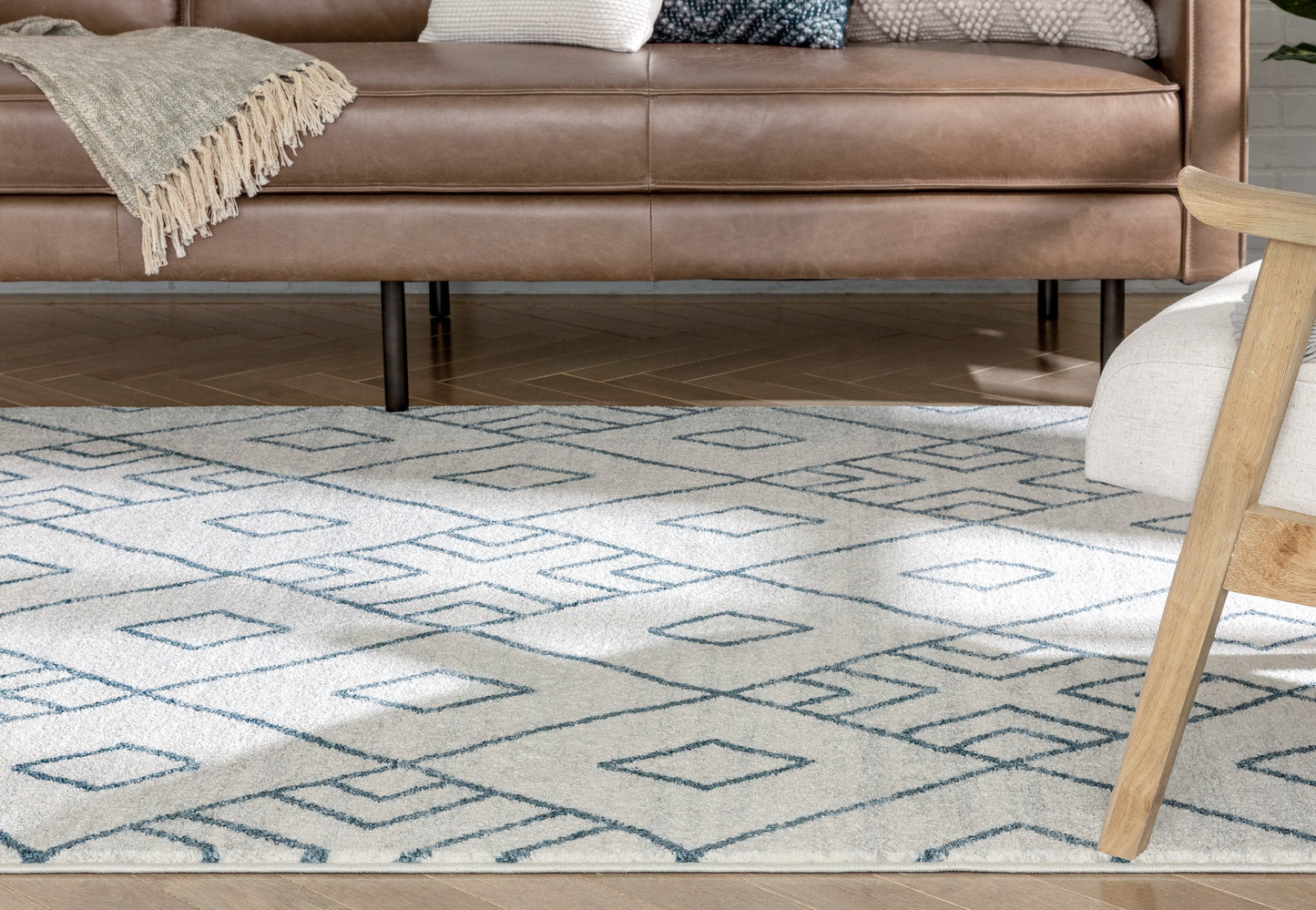 Diodelly Moroccan Lattice Trellis Blue Ivory Rug SE-264