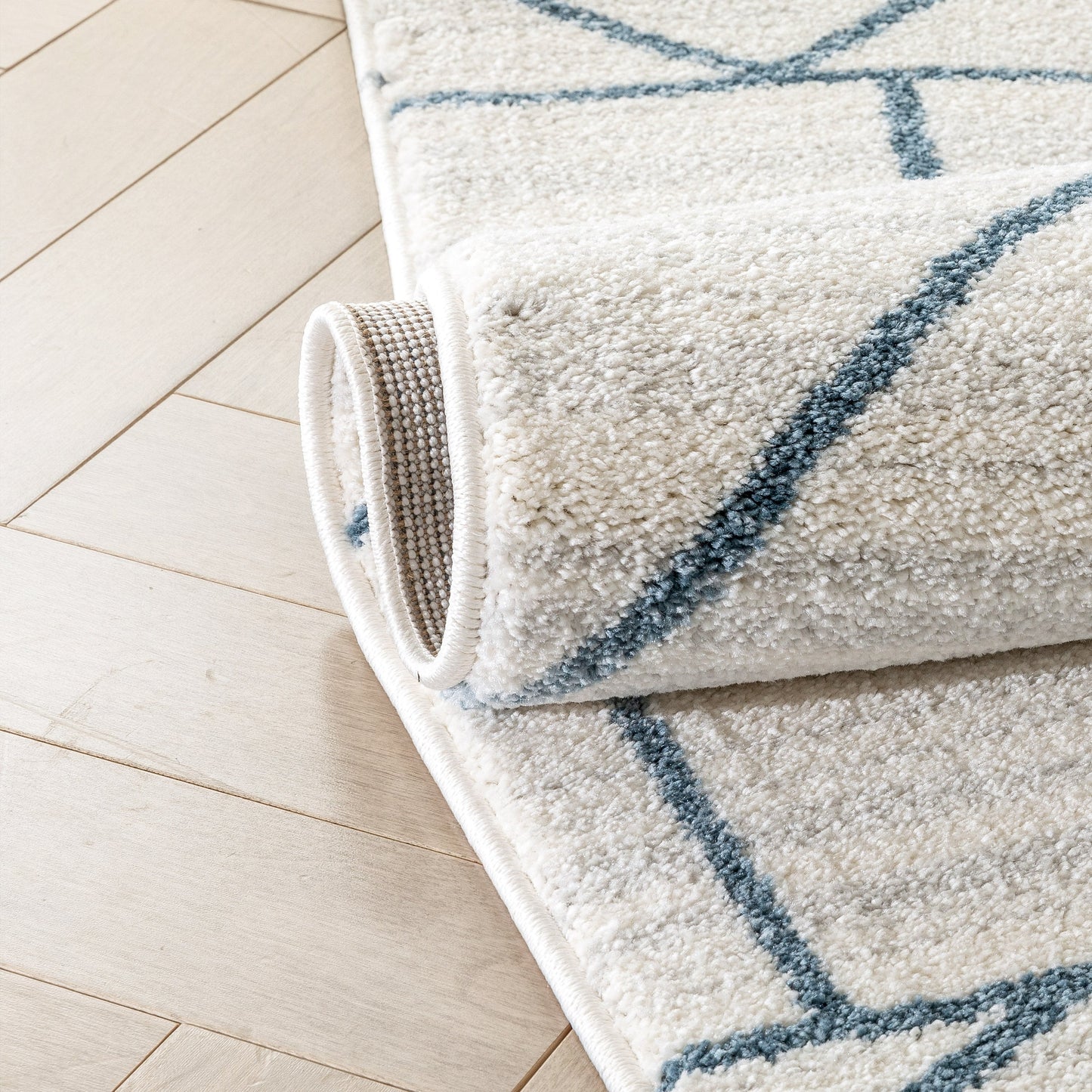 Schematica Nordic Tribal Geometric Pattern Ivory Blue Rug SE-272